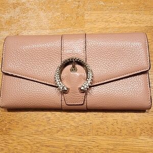 Jimmy Choo Blush Pink Pebbled Leather Wallet with Crystal Ring